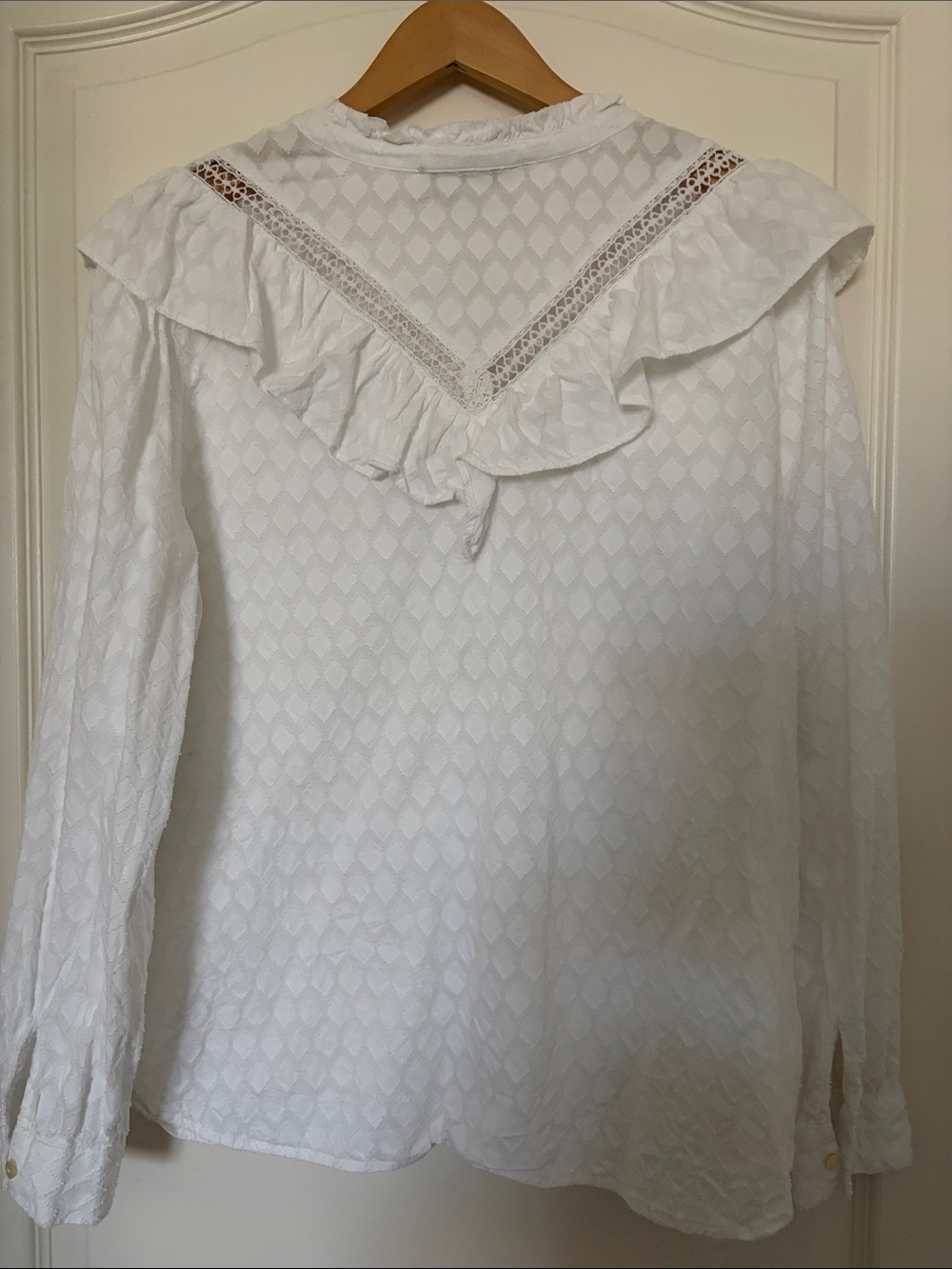 LOFT White Ruffled Button-Front Blouse - Picture 2 of 4